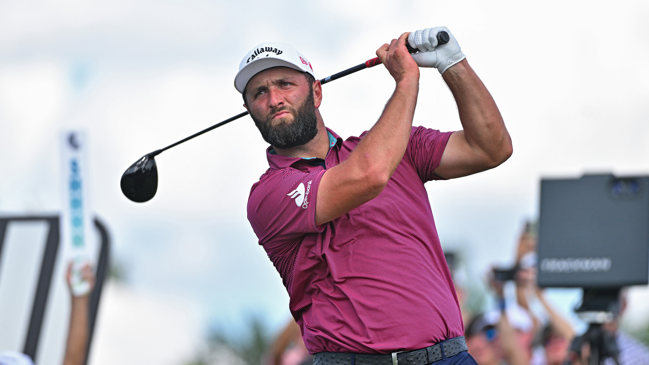 Jon Rahm hits driver during round two of LIV Golf Dallas 2025