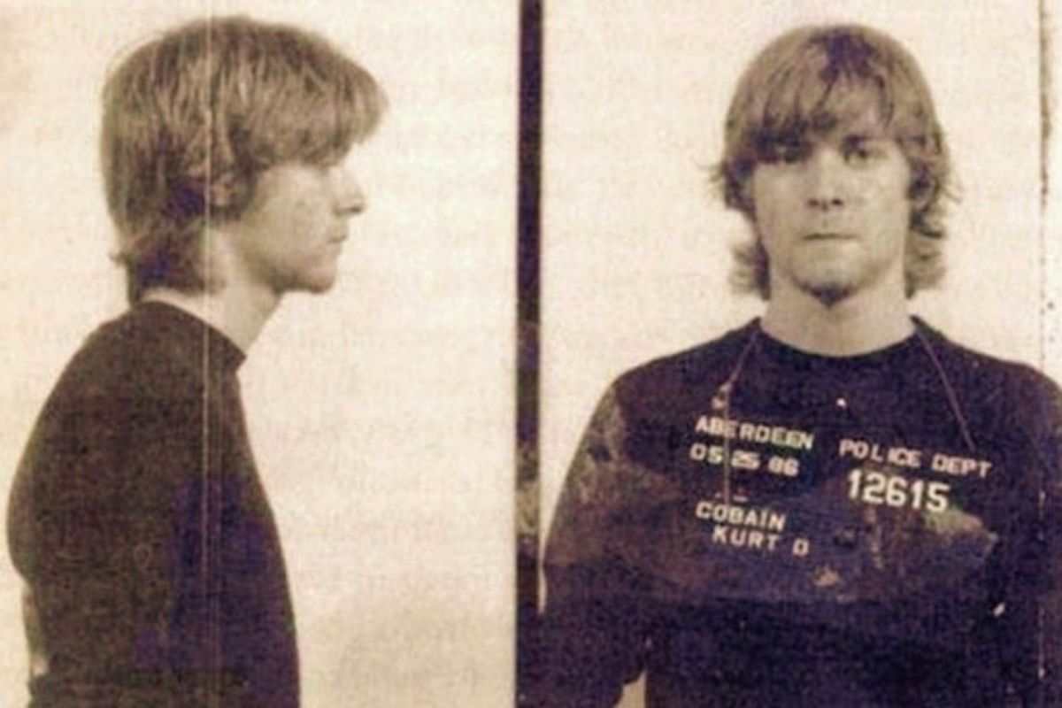 Kurt Cobain. Arrested 1986 for trespassing while intoxicated - he'd clambered onto the roof of an abandoned warehouse.