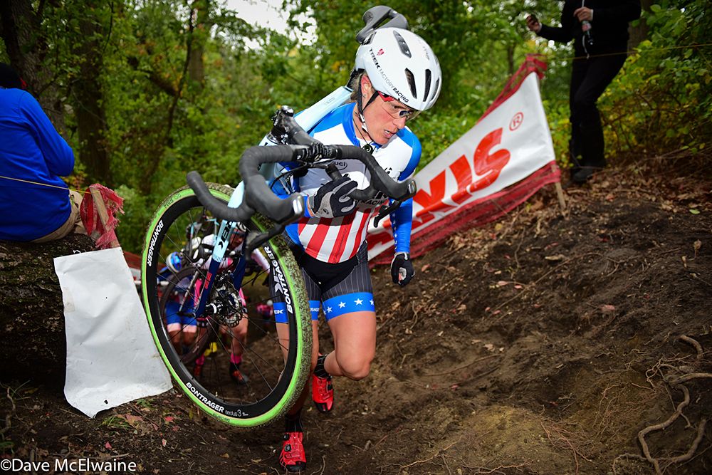 USA Champion Katie Compton (Trek Factory Racing) leading the race during lap two