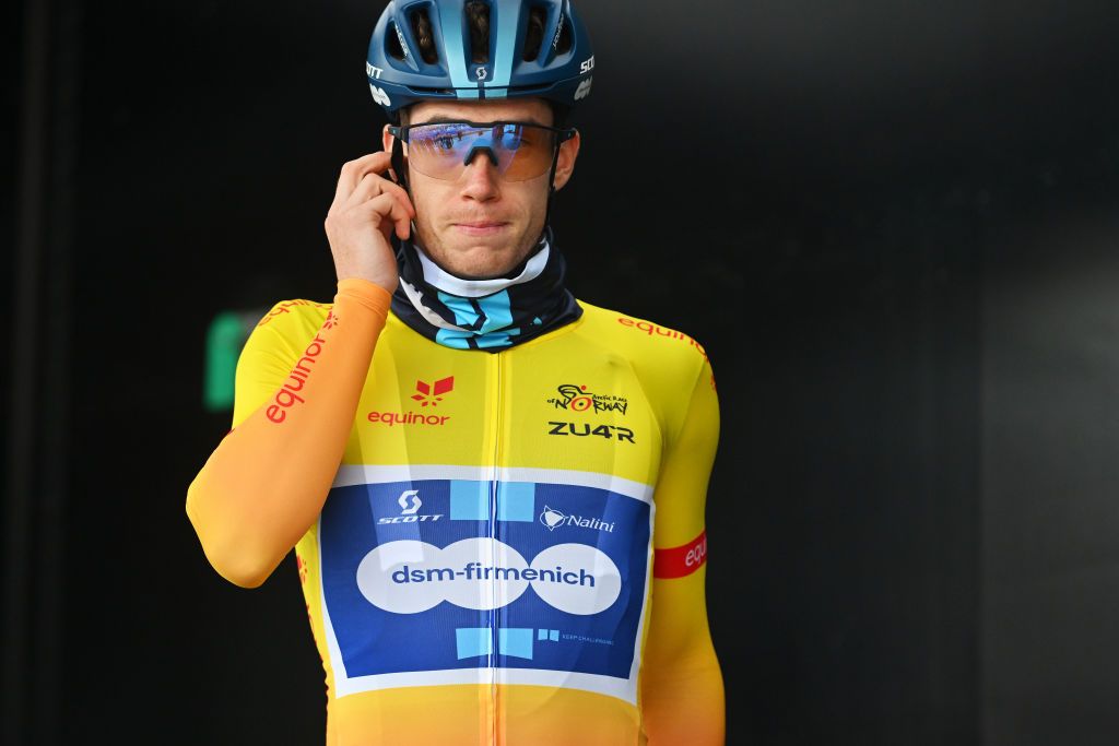 ALTA NORWAY AUGUST 18 Alberto Dainese of Italy and Team DSMFirmenich Yellow Leader Jersey prior to the 10th Arctic Race of Norway Stage 2 a 1534km stage from Alta to Hammerfest on August 18 2023 in Alta Norway Photo by Luc ClaessenGetty Images