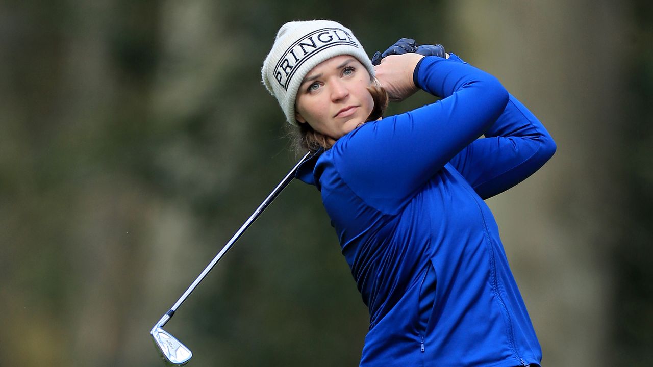 Rachel Drummond watches on after hitting an iron shot