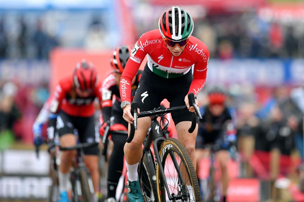 TABOR CZECH REPUBLIC NOVEMBER 14 Blanka Vas Kata of Hungary and Team SD Worx competes during the 25th Tabor UCI CycloCross Worldcup 2021 Womens Elite CXWorldCup on November 14 2021 in Tabor Czech Republic Photo by Luc ClaessenGetty Images