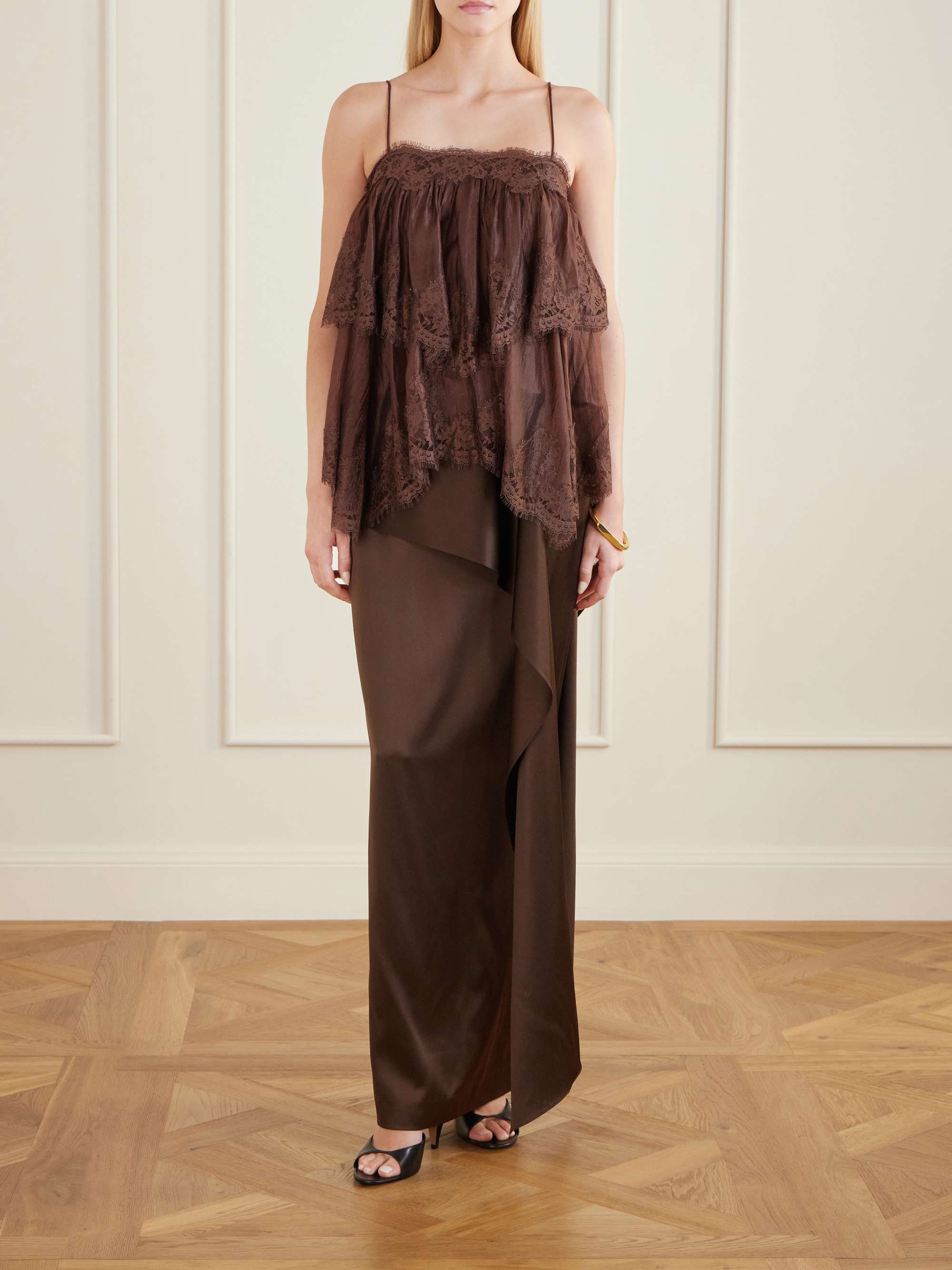 Ophelia Lace-Trimmed Crinkled-Satin Camisole