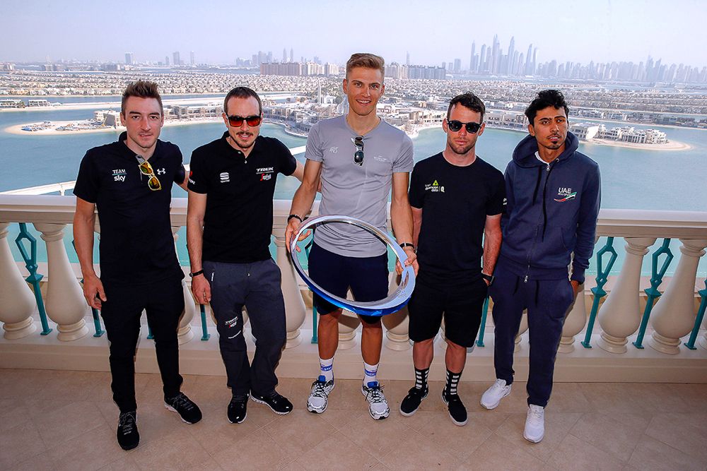 Elia Viviani, John Degenkolb, Marcel Kittel, Mark Cavendish and Yousif Mirza