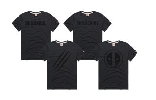 Four black Homage Deadpool t-shirts