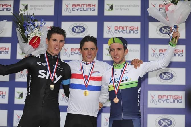 The men's podium at the national road race