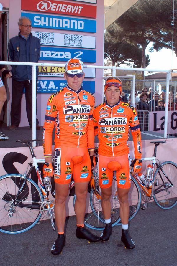 Ceramiche Panaria teammates Brett Lancaster and Scott Davis at the 2003 Tirreno-Adriatico.