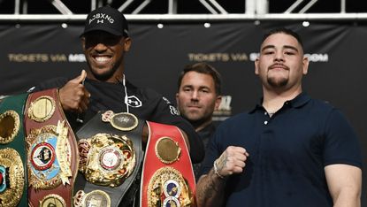 World champion Anthony Joshua and challenger Andy Ruiz Jr at the pre-fight press conference