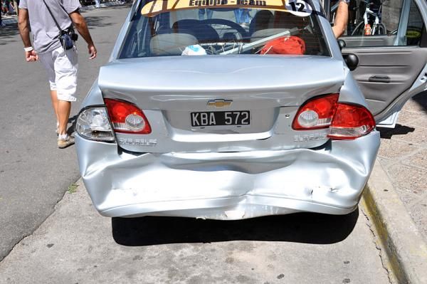 Oops...The Ecuador national team's car is battle-scarred from its time in the race caravan on a previous stage.