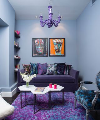Purple color drenched living room