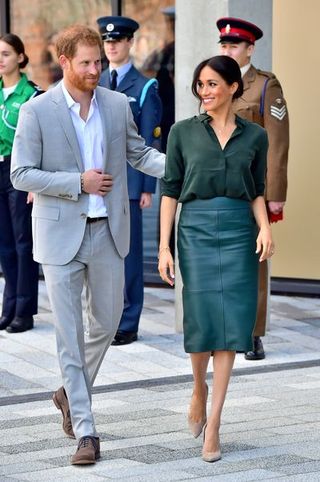 bognor regis, united kingdom october 03 prince harry, duke of sussex and meghan, duchess of sussex arrive at the university of chichesters engineering and digital technology park during an official visit to sussex on october 3, 2018 in sussex, united kingdom the duke and duchess married on may 19th 2018 in windsor and were conferred the duke duchess of sussex by the queen photo by samir husseinsamir husseinwireimage