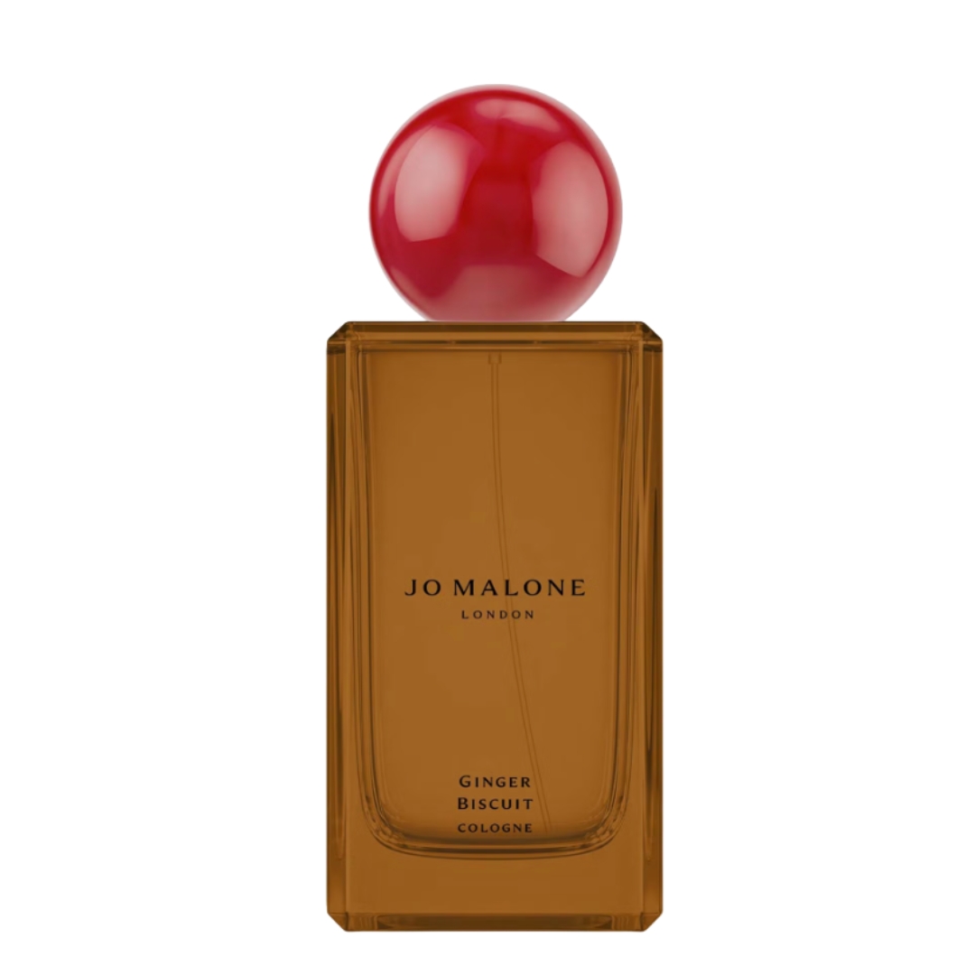 A product shot of the Jo Malone Ginger Biscuit cologne, on a white background