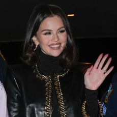 Selena Gomez leaving the tonight show wearing a collarless jacket