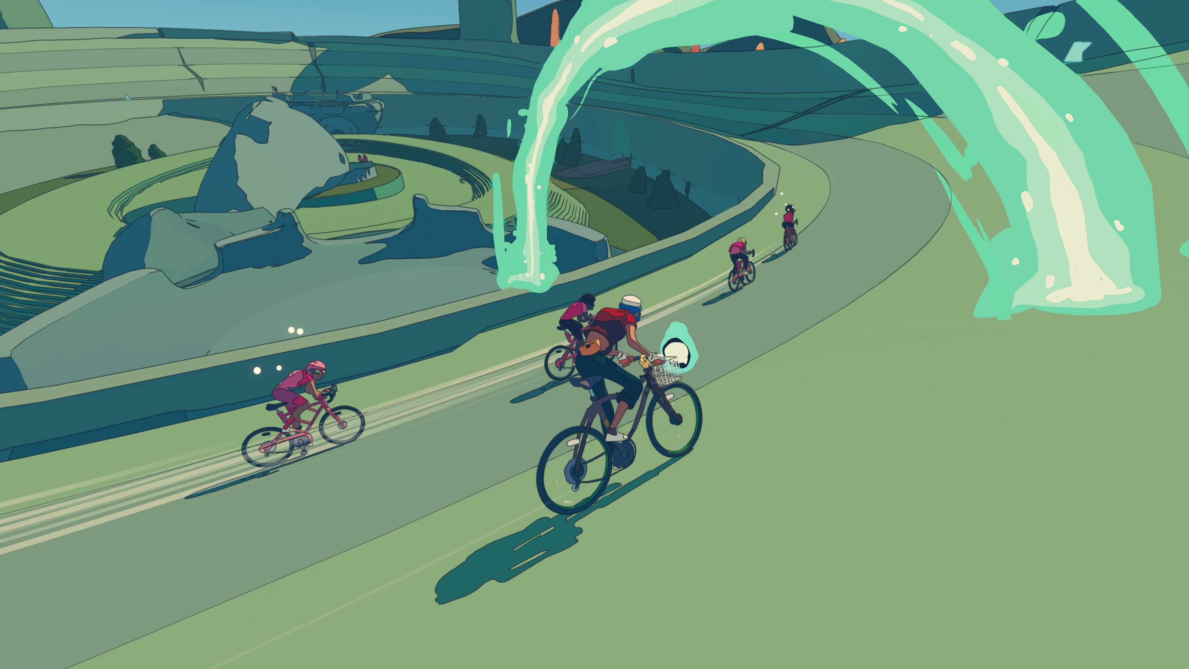 Promotional screenshot of a race in Wheel World