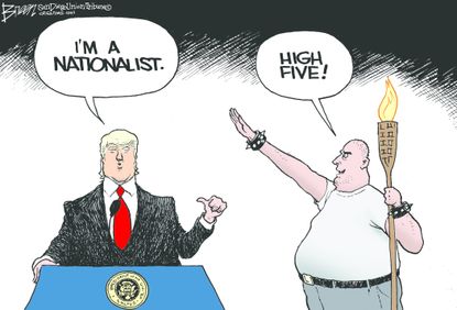 Political cartoon U.S. Trump nationalist white supremacy nazi