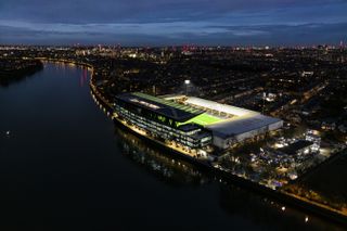 Aerial view of Fulham's Craven Cottage home in March 2023.