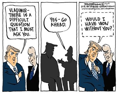 Political cartoon U.S. Trump Putin G20 meeting Russia investigation election