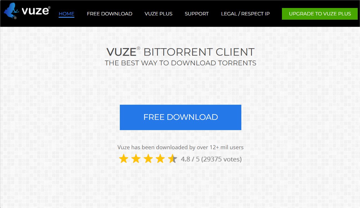 Vuze website screenshot (July 2025).