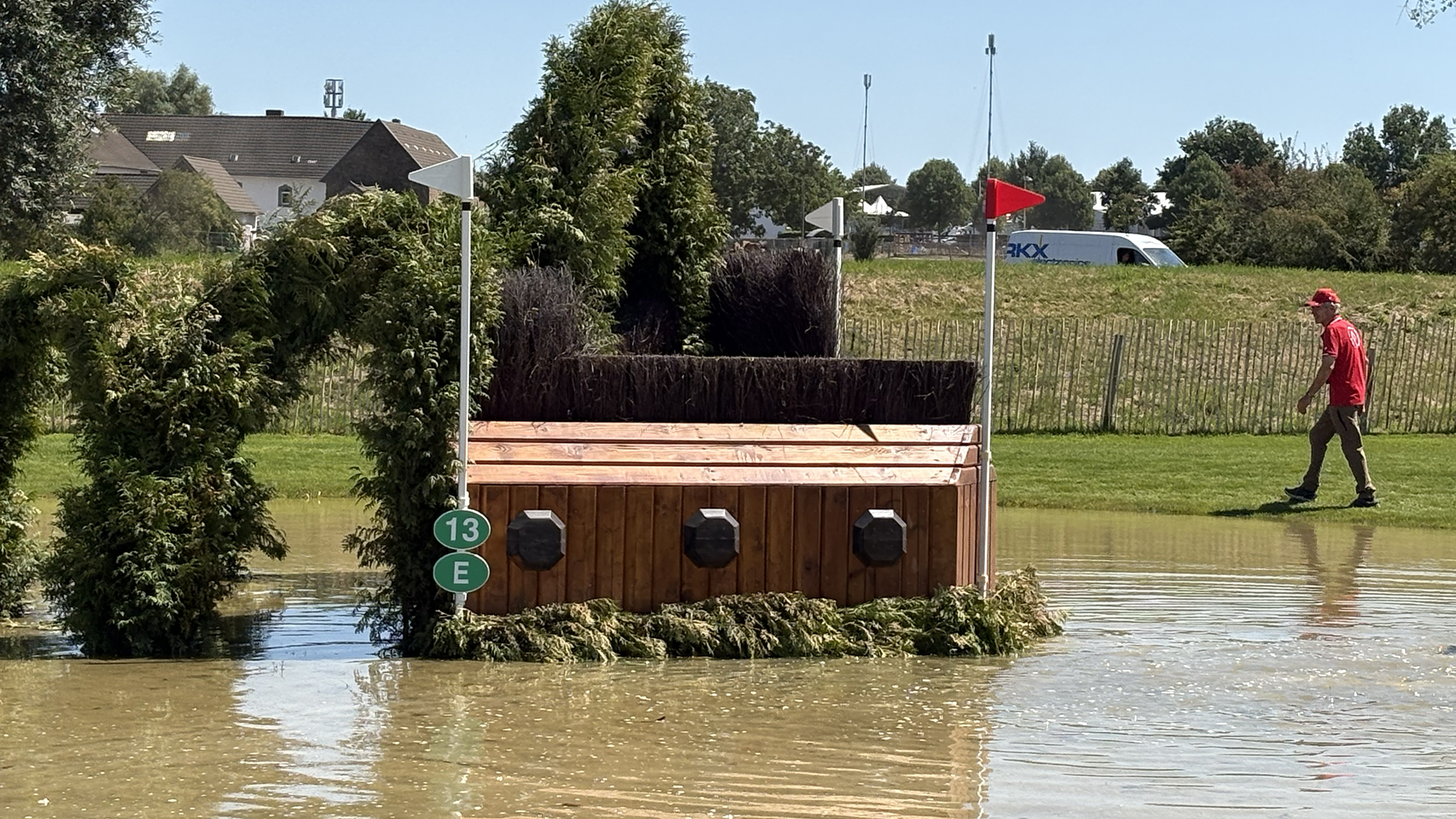 A corner fence in water on the eventing World Championships cross-country course