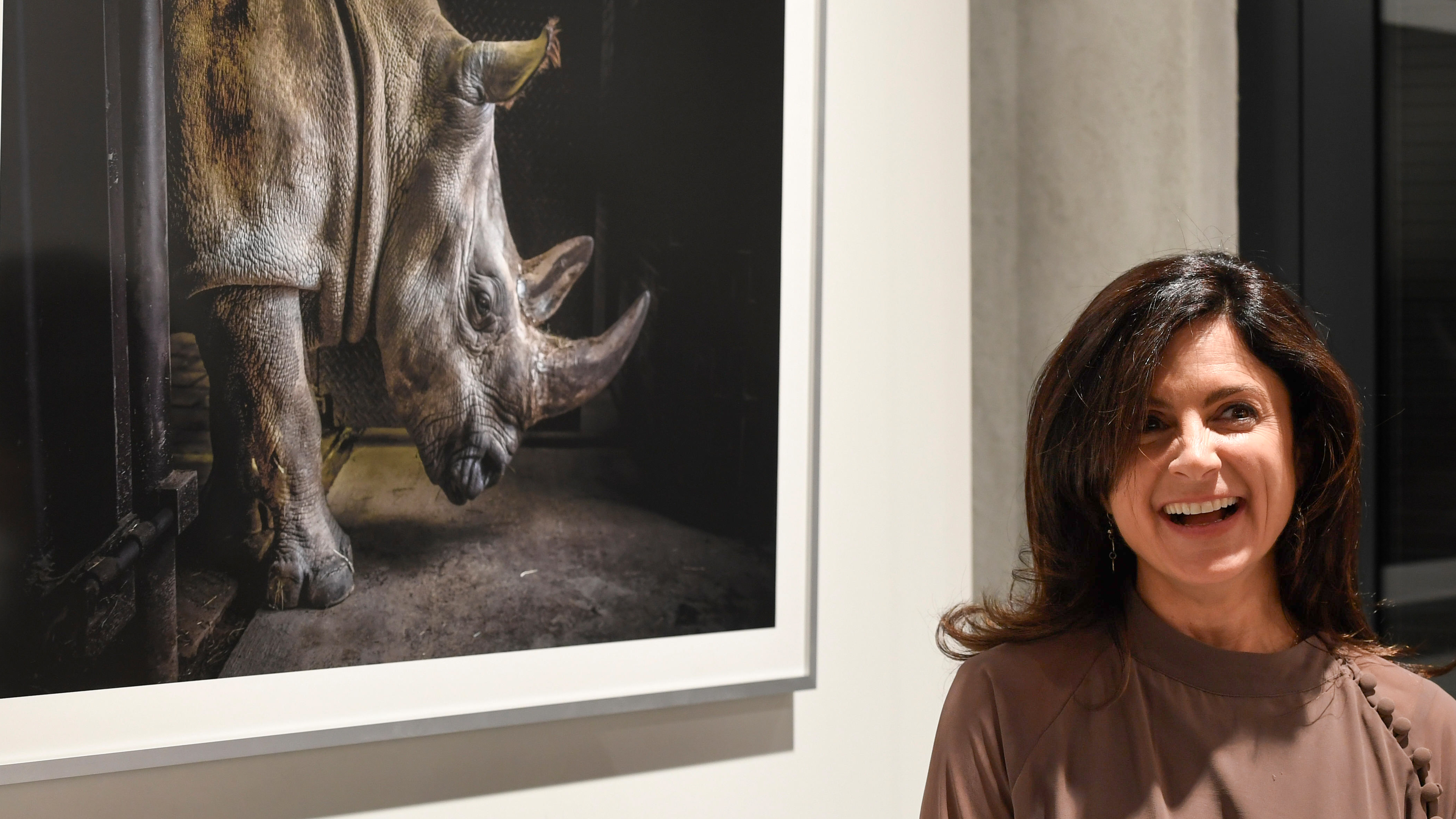 Exhibition of US photographer Ami Vitale (pictured), named HOPE x EXTINCTION, was opened in the Czech Photo Centre, in Prague, Czech Republic, on February 27, 2019. Through shot of dying white rhino's last moments she documented death of a species. Her photograph was chosen among Time magazine's Top 100 Photos of 2018. Credit: Michal Krumphanzl/CTK Photo/Alamy Live News