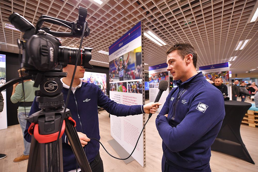 Yves Lampaert (Quick-Step Floors) stands for a video interview
