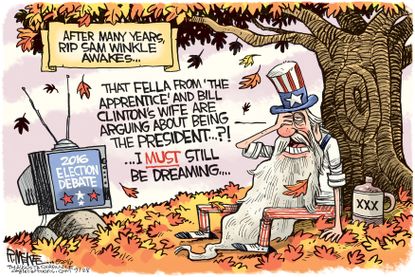 Political cartoon U.S. 2016 election Rip Sam Winkle