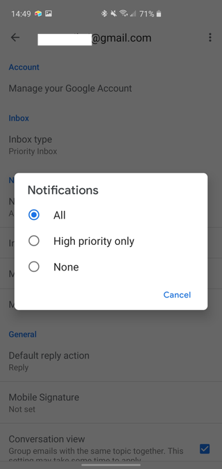 Gmail notification settings