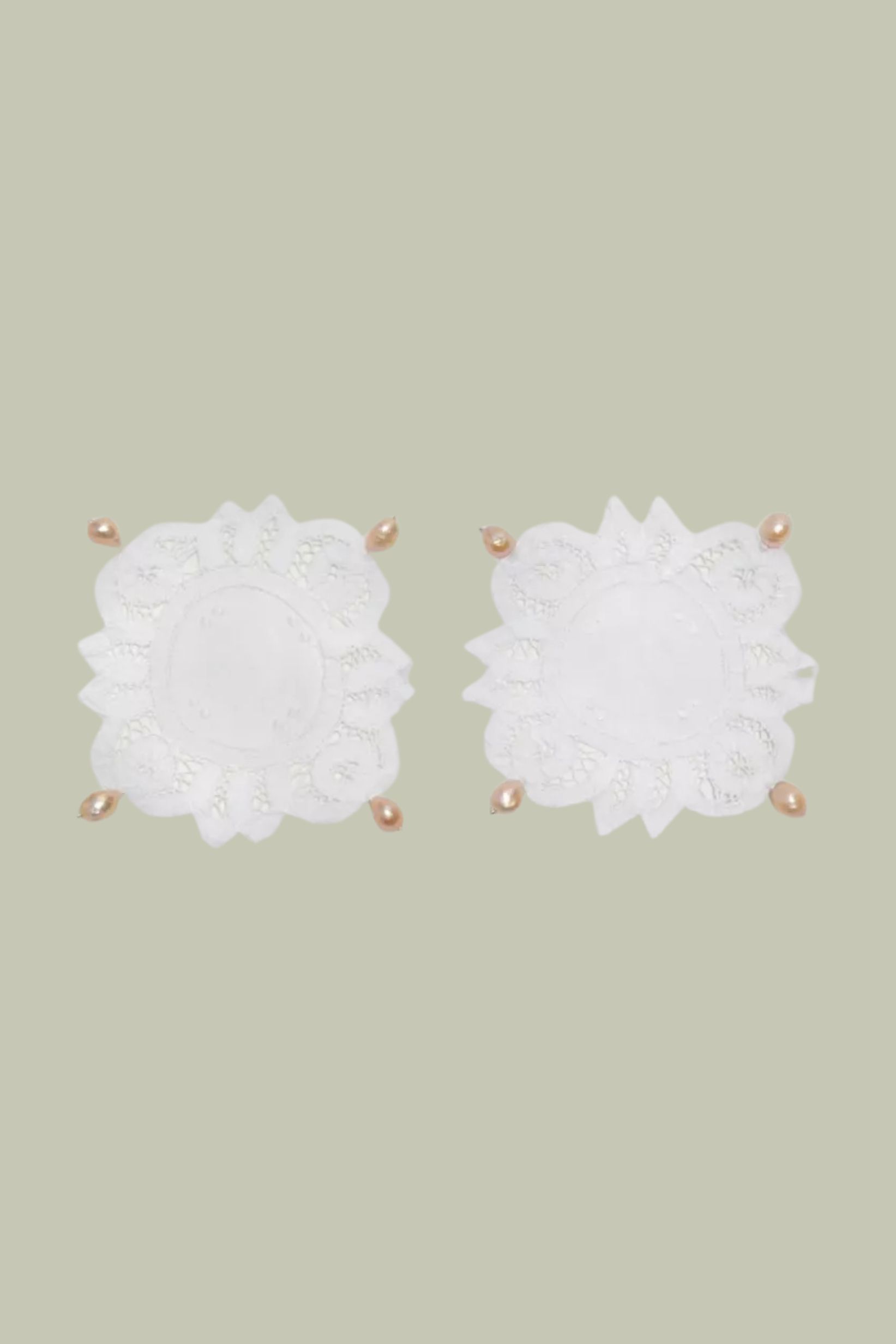 GOHAR WORLD, Lace Pearl-Embellished Cotton and Pear Coasters