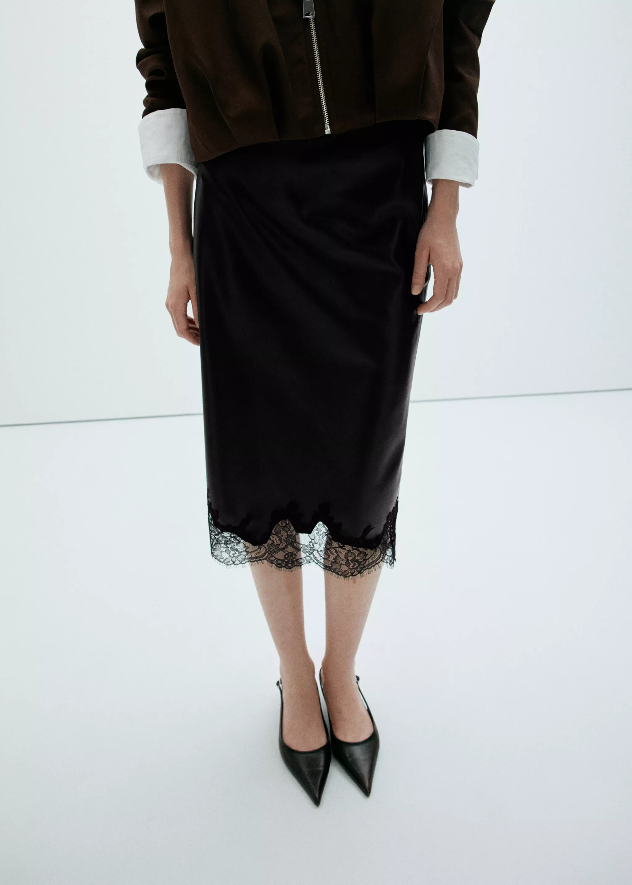 Faux Leather Skirt With Lace Detail - Women | Mango Usa