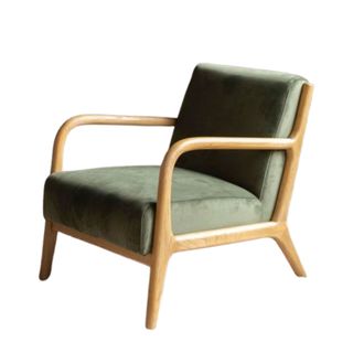 Green velvet upholstered armchair