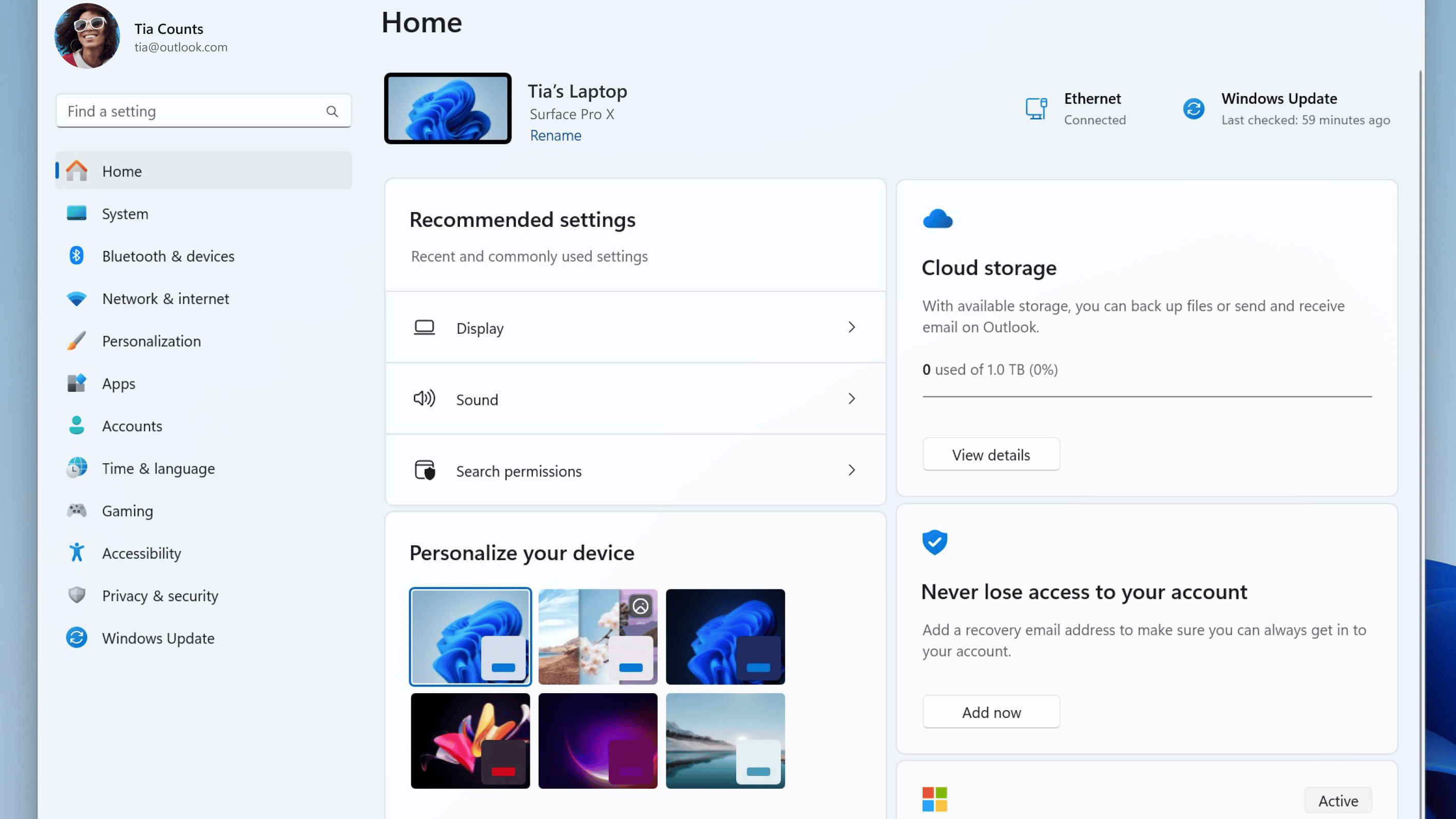 Windows 11 Settings Homepage