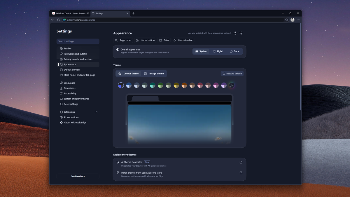 Microsoft Edge UI