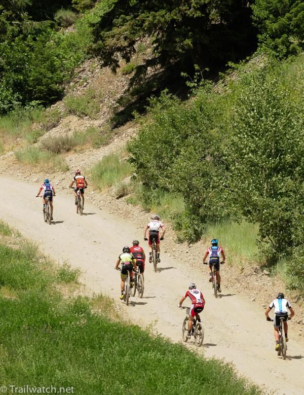 Riders head up the brutal fire road climb