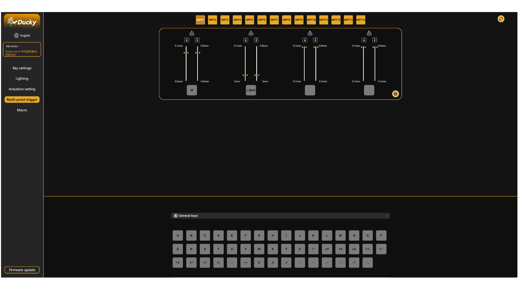 The Duckyhub.io webpage with options to configure the Ducky One X.