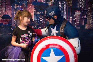 Don't let the purple of her 3D-printed prosthetics fool you, she's a big fan of Captain America.