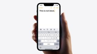 iPhone 13 mini featuring the text 'This isn't ideal'