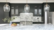 A marble kitchen countertop is a traditional-style kitchen