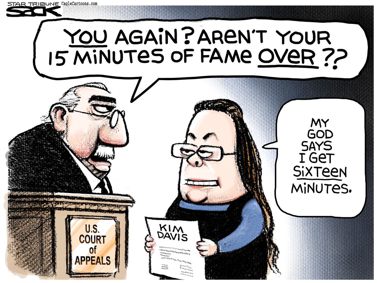 Editorial cartoon U.S. Kim Davis Gay Marriage