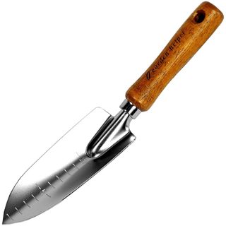 Japanese Garden Trowel Heavy Duty Japanese Steel with Wood Handle, Garden Transplanter Tool for Digging, Scooping, Transplanting, Made in Japan, Small Silver