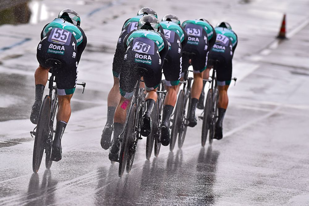 Bora-Hansgrohe compete in the Tirreno-Adriatico time trial