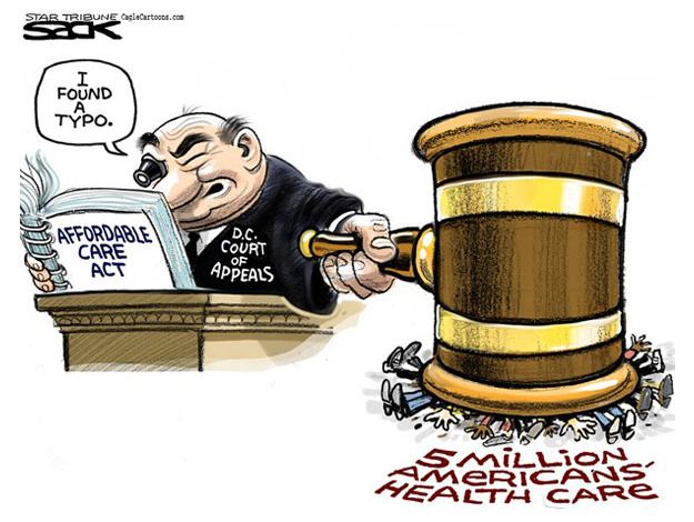 Political cartoon Obamacare courts