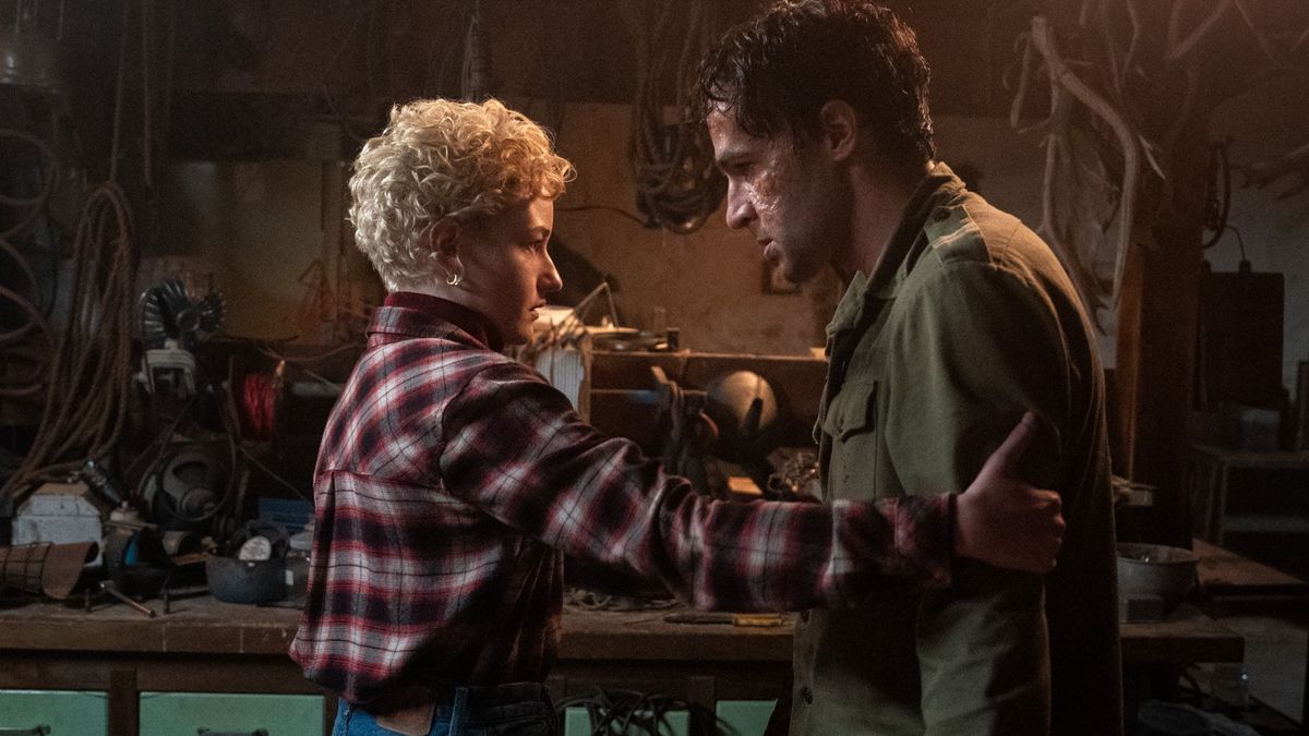 Julia Garner as Charlotte and Christopher Abbott as Blake in Wolf Man