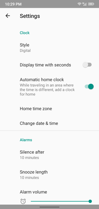 Android Clock Settings