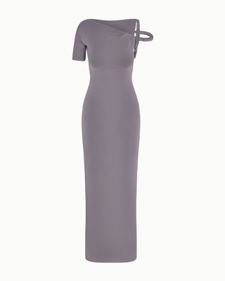 Sueded Stretch Twist Maxi Dress | Steel Grey