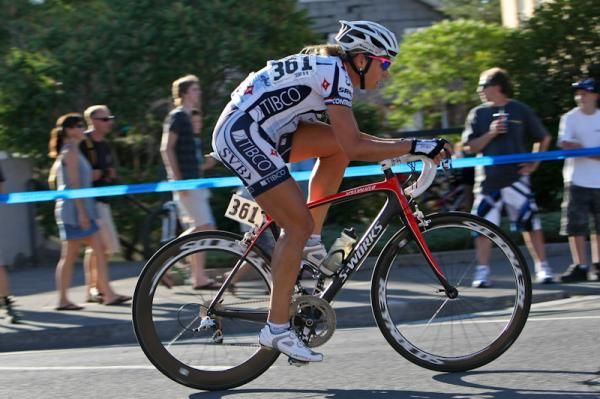 Meredith Miller (TIBCO) cruises in the break before taking second in the sprint.