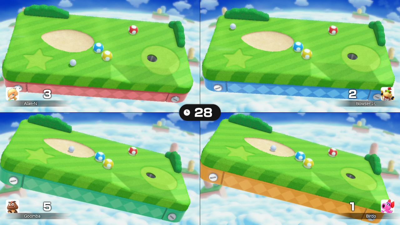 A screenshot of a golf minigame in Super Mario Party Jamboree