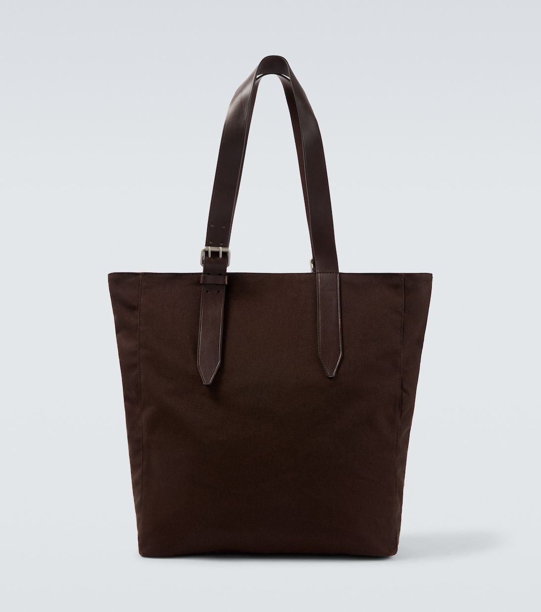 Leather-Trimmed Cotton Canvas Tote Bag