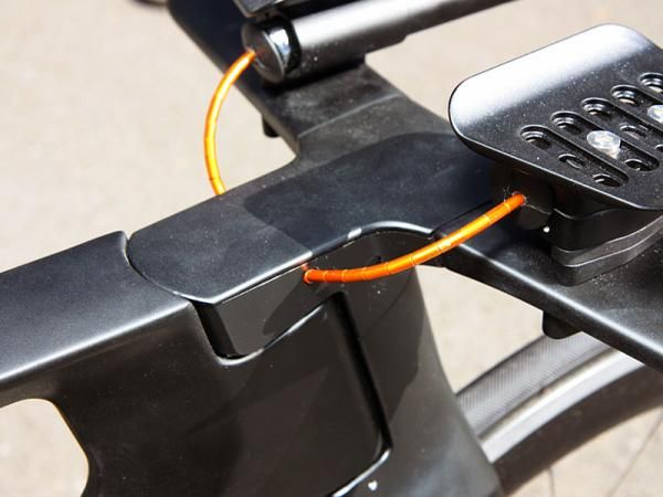 Derailleur cables are fed directly into the side of the stem on Canyon's prototype time trial rig.