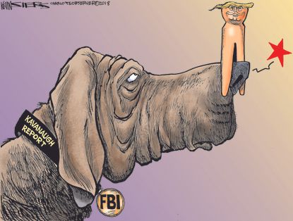 Political cartoon U.S. FBI investigation report Brett Kavanaugh Trump