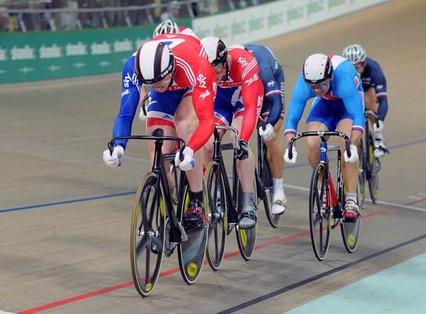 Great Britain's Matthew Crampton and Jason Kenny are at the head of affairs in the keirin final.